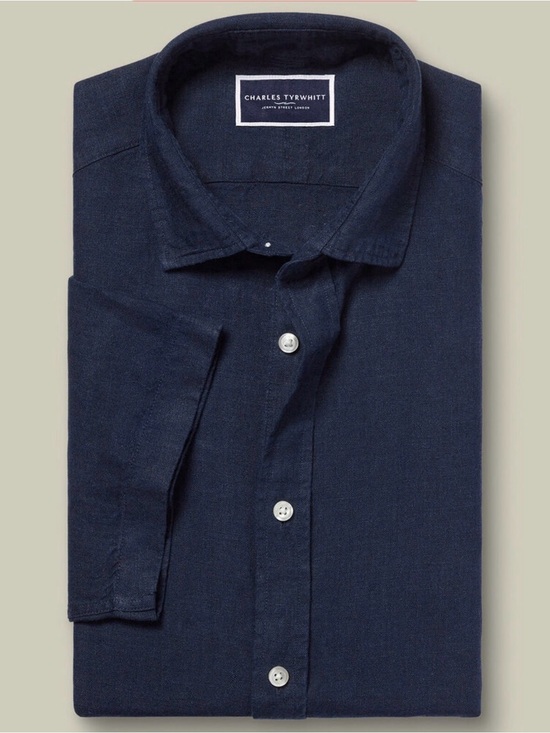 Charles Tyrwhitt Other - Charles Tyrwhitt Navy blue ss pure linen slim fit shirt - M